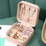 Travel Jewelry Organizer Box Portable Leather Storage Ornaments Ring Earrings - Beige (10x10x5cm)