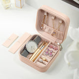 Travel Jewelry Organizer Box Portable Leather Storage Ornaments Ring Earrings - Beige (10x10x5cm) - Extra Image