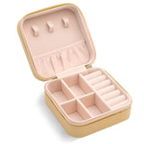 Travel Jewelry Organizer Box Portable Leather Storage Ornaments Ring Earrings - Beige (10x10x5cm) - Extra Image