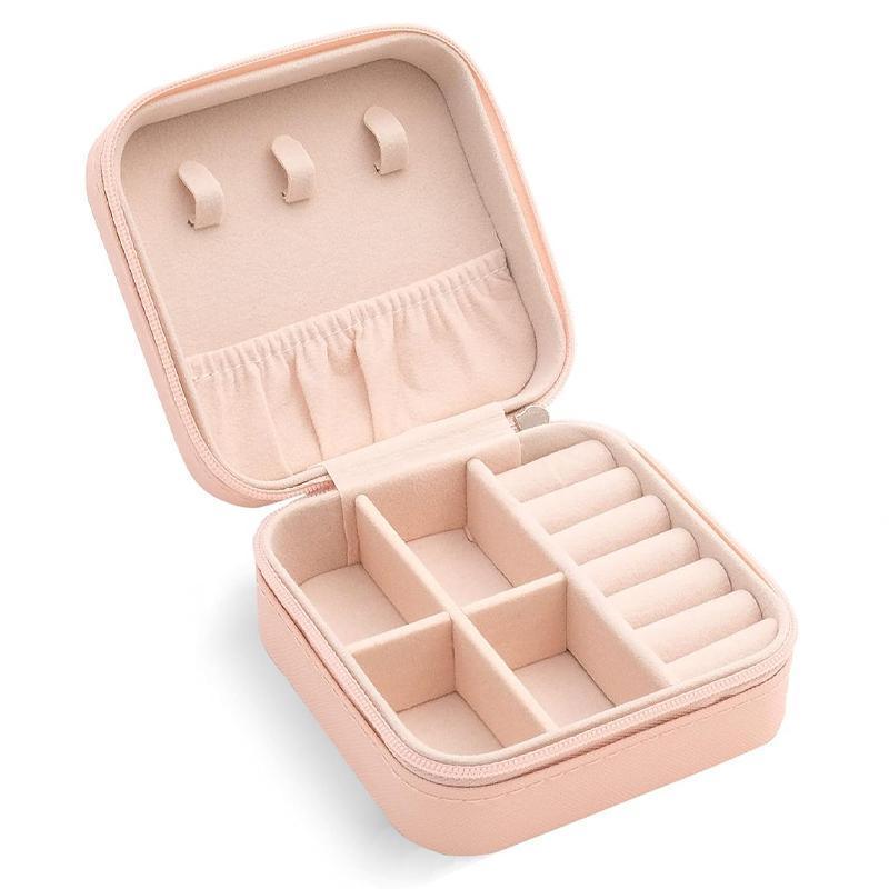 Travel Jewelry Organizer Box Portable Leather Storage Ornaments Ring Earrings - Black (10x10x5cm)