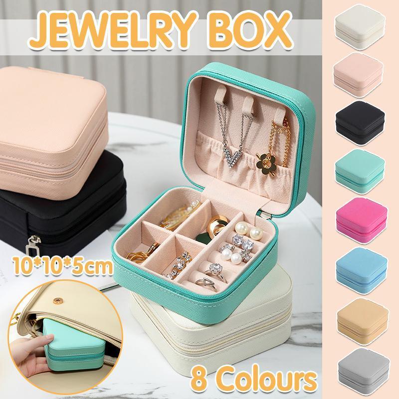 Travel Jewelry Organizer Box Portable Leather Storage Ornaments Ring Earrings - Blue (10x10x5cm)