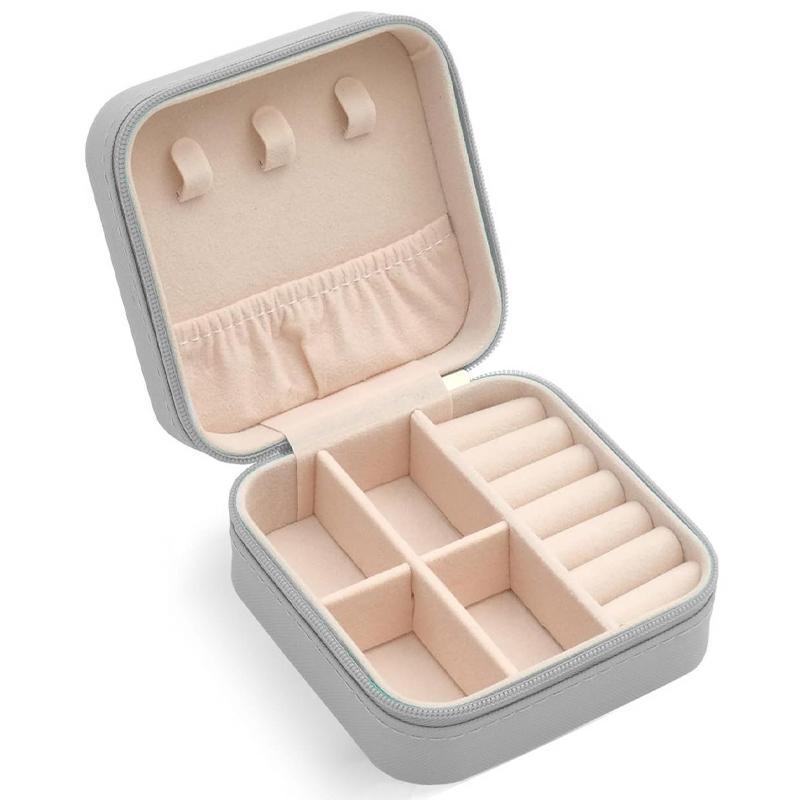 Travel Jewelry Organizer Box Portable Leather Storage Ornaments Ring Earrings - Blue (10x10x5cm)