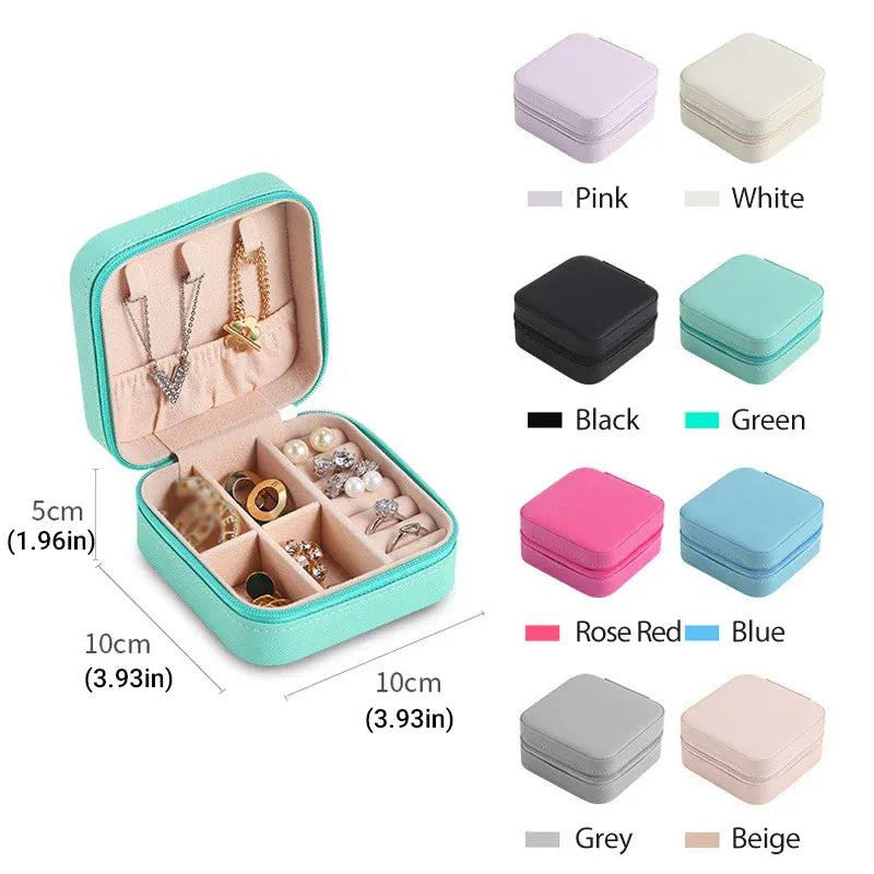 Travel Jewelry Organizer Box Portable Leather Storage Ornaments Ring Earrings - Green (10x10x5cm)