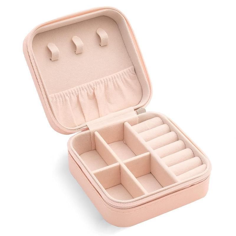 Travel Jewelry Organizer Box Portable Leather Storage Ornaments Ring Earrings - Grey (10x10x5cm)