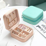 Travel Jewelry Organizer Box Portable Leather Storage Ornaments Ring Earrings - Pink (10x10x5cm) - Side View