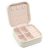 Travel Jewelry Organizer Box Portable Leather Storage Ornaments Ring Earrings - White (10x10x5cm)