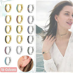 925 Sterling Silver Gold Rings Plated Cubic Crystal Cuff Huggie Hoop Earrings Au - Gold-Red Crystal