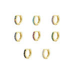925 Sterling Silver Gold Rings Plated Cubic Crystal Cuff Huggie Hoop Earrings Au - Gold-Red Crystal