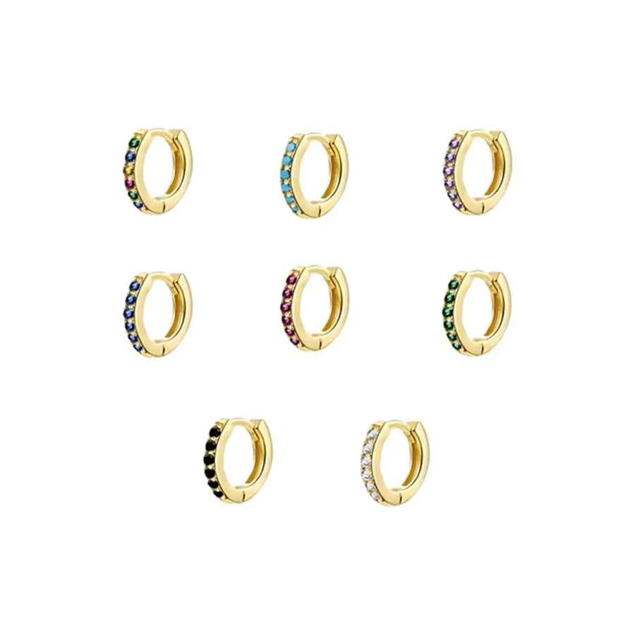 925 Sterling Silver Gold Rings Plated Cubic Crystal Cuff Huggie Hoop Earrings Au - Gold-Red Crystal