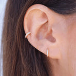 925 Sterling Silver Gold Rings Plated Cubic Crystal Cuff Huggie Hoop Earrings Au - Gold-Red Crystal