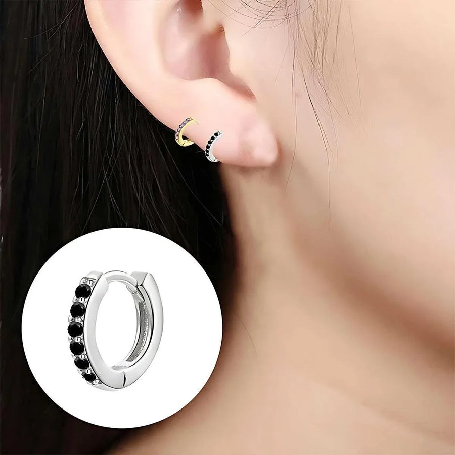 925 Sterling Silver Gold Rings Plated Cubic Crystal Cuff Huggie Hoop Earrings Au - Gold-Red Crystal