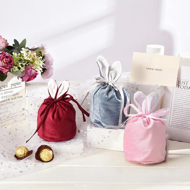 Organizer birthday party bunny ears candy bags easter rabbit gift packing bags - wine red