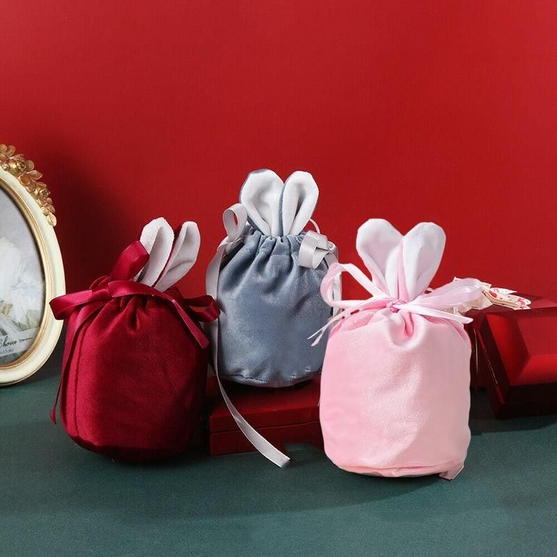 Organizer birthday party bunny ears candy bags easter rabbit gift packing bags - wine red