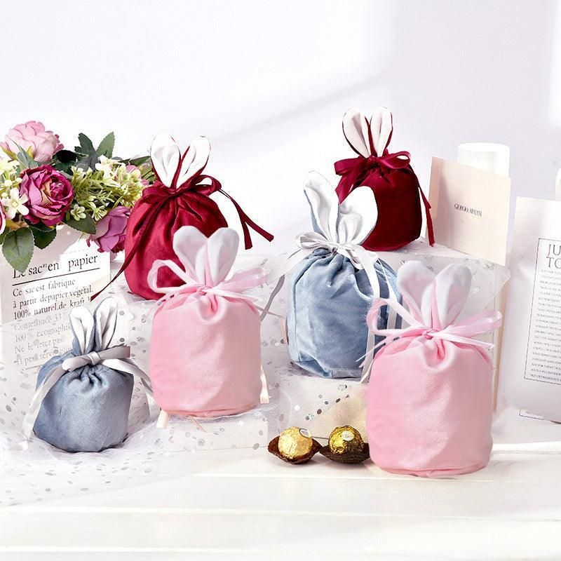 Organizer birthday party bunny ears candy bags easter rabbit gift packing bags - wine red