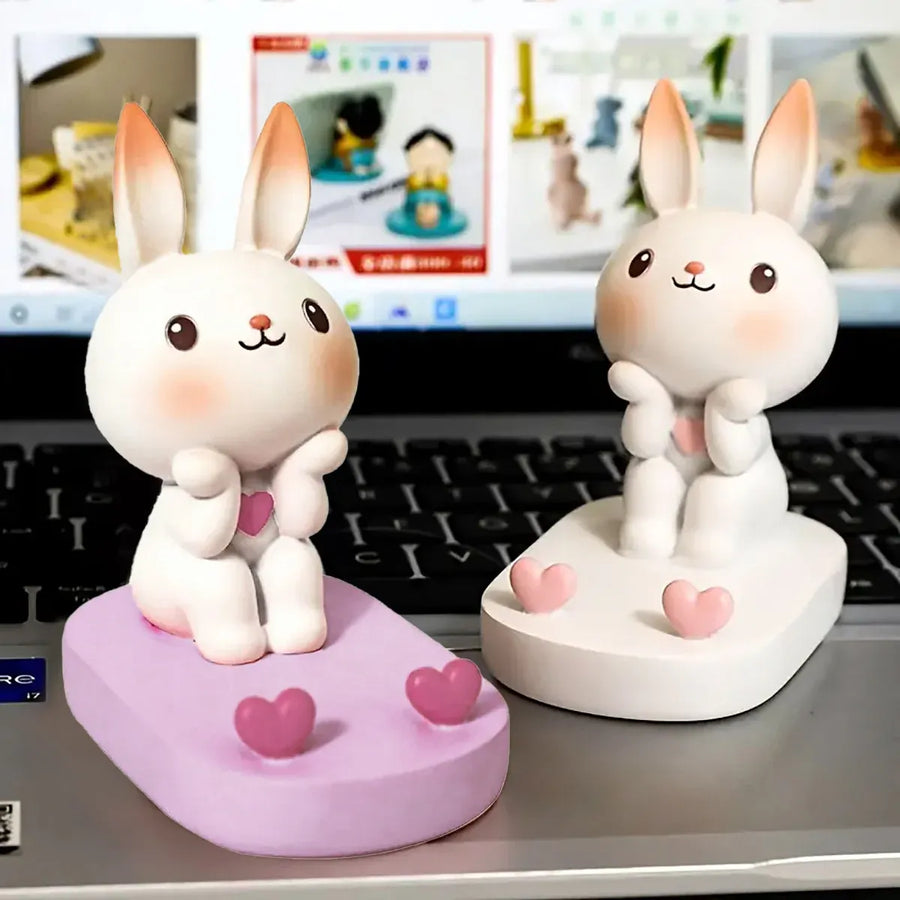 Cartoon Rabbit Phone Holder Desktop Stand Cute Mobile Phone Stand for Office - White