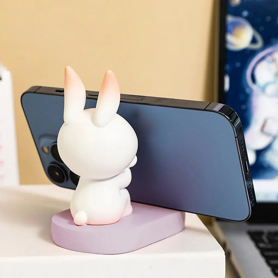 Cartoon Rabbit Phone Holder Desktop Stand Cute Mobile Phone Stand for Office - White