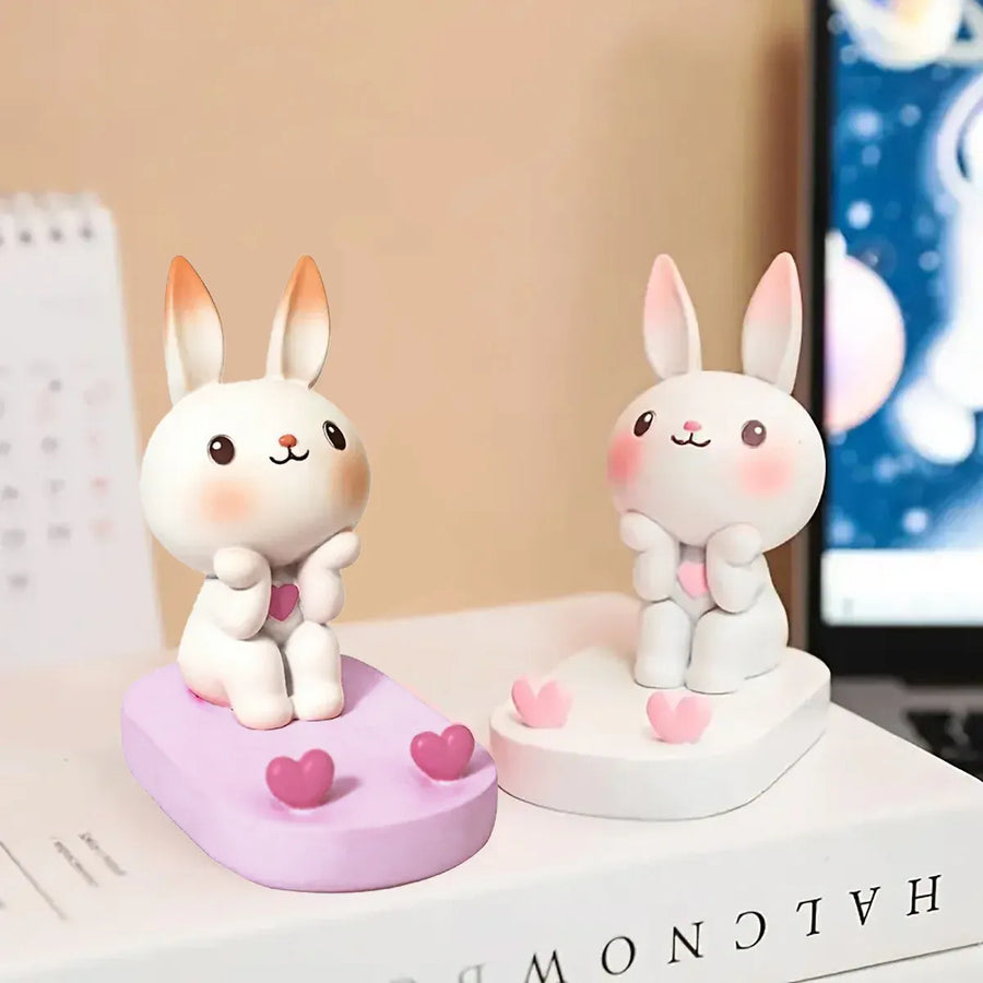 Cartoon Rabbit Phone Holder Desktop Stand Cute Mobile Phone Stand for Office - White