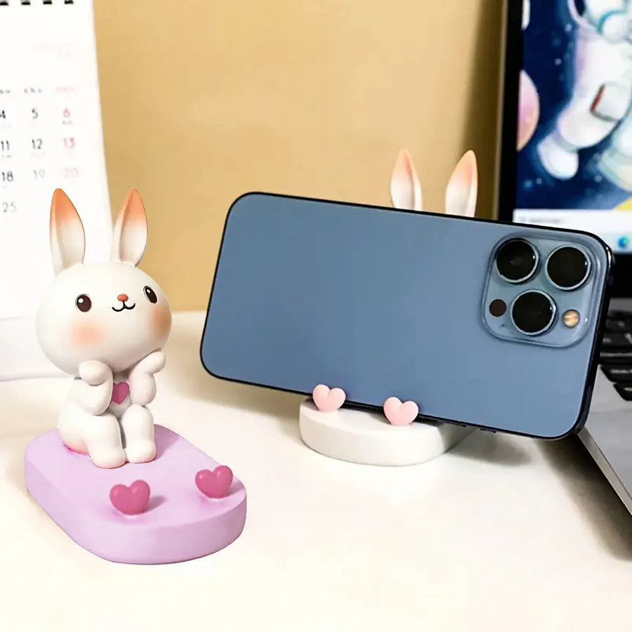 Cartoon Rabbit Phone Holder Desktop Stand Cute Mobile Phone Stand for Office - White