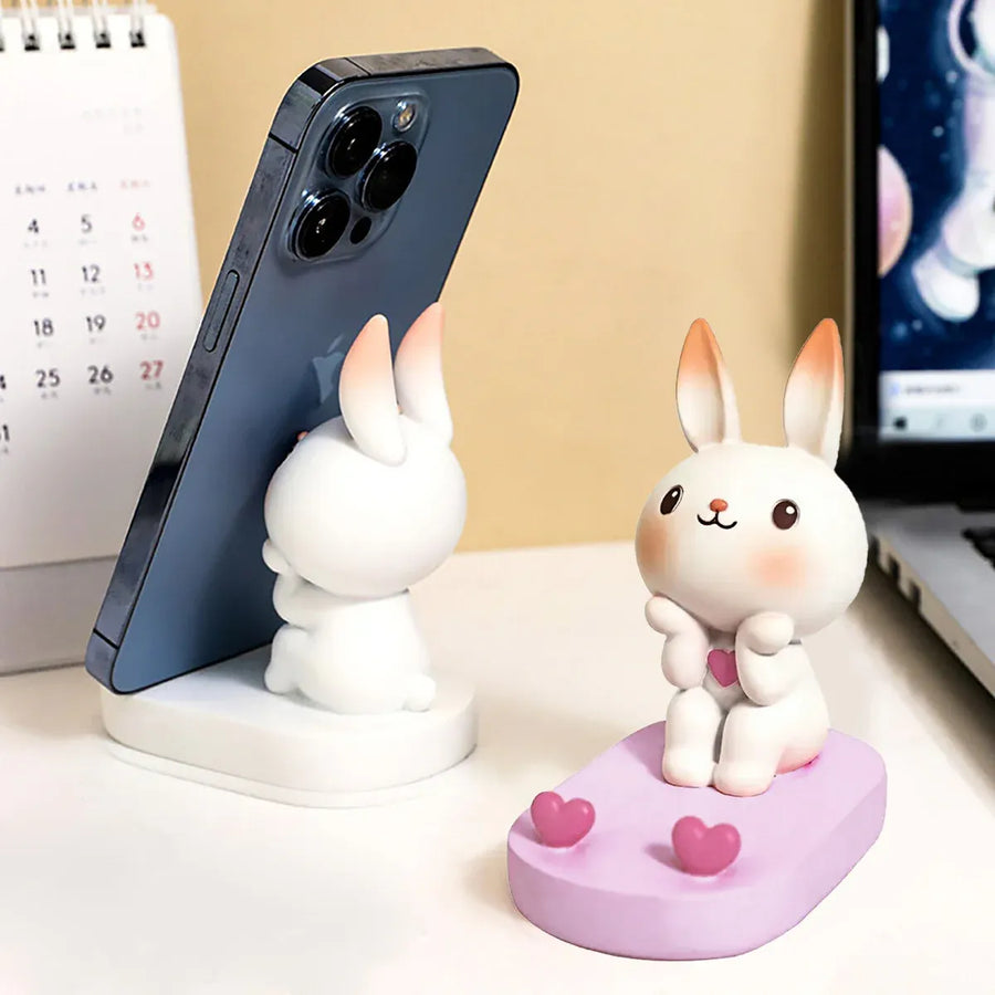 Cartoon Rabbit Phone Holder Desktop Stand Cute Mobile Phone Stand for Office - White
