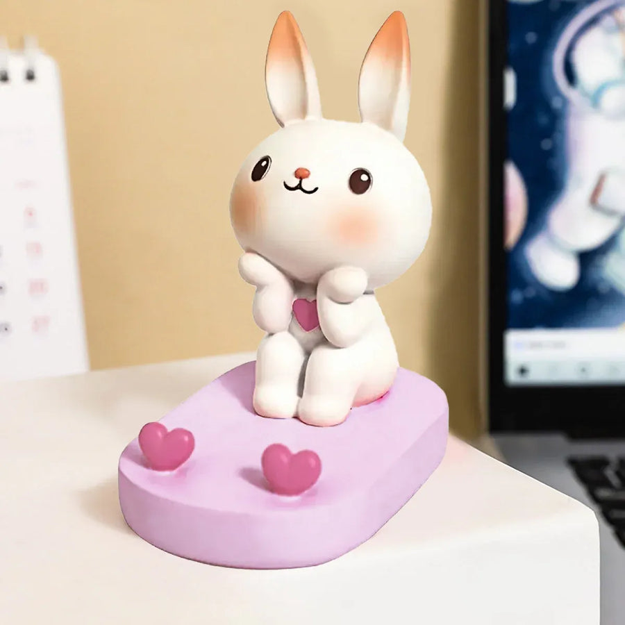 Cartoon Rabbit Phone Holder Desktop Stand Cute Mobile Phone Stand for Office - White