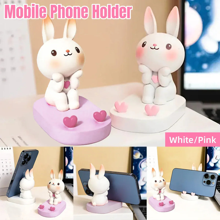 Cartoon Rabbit Phone Holder Desktop Stand Cute Mobile Phone Stand for Office - White