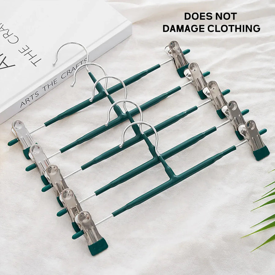10pcs Home Wardrobe Pant Rack Hanging Trouser Organizer Clothes Hanger - Green