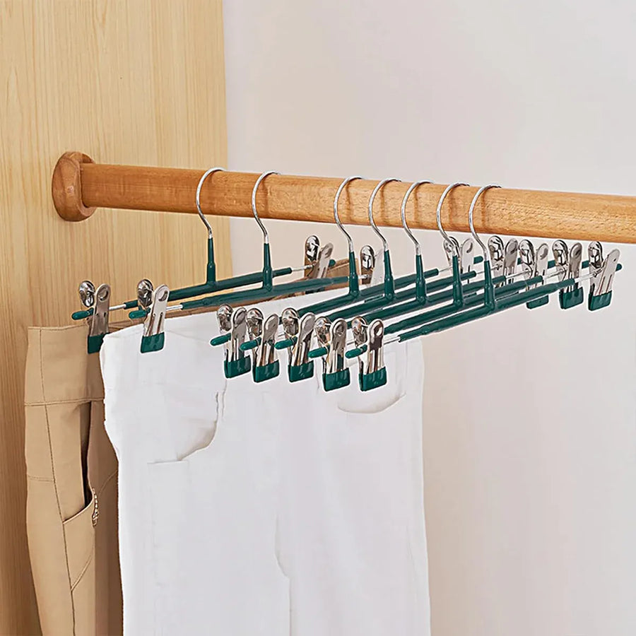 10pcs Home Wardrobe Pant Rack Hanging Trouser Organizer Clothes Hanger - Green