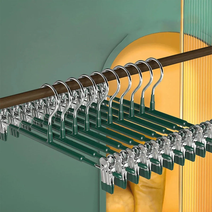 10pcs Home Wardrobe Pant Rack Hanging Trouser Organizer Clothes Hanger - Green