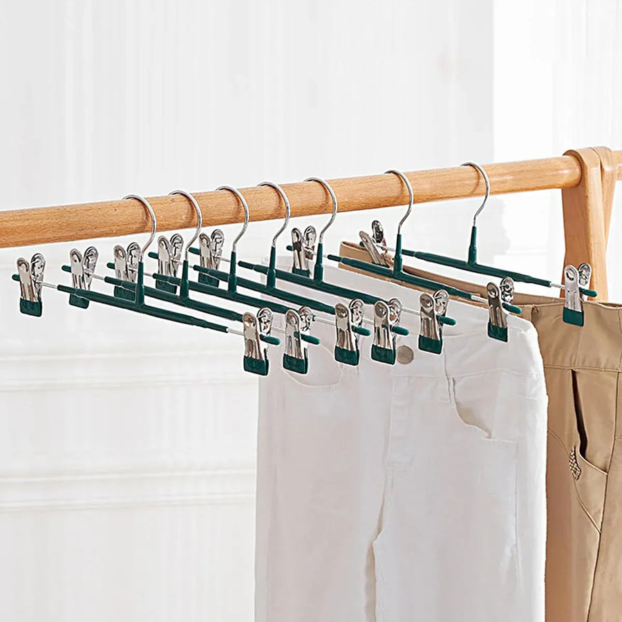10pcs Home Wardrobe Pant Rack Hanging Trouser Organizer Clothes Hanger - Green