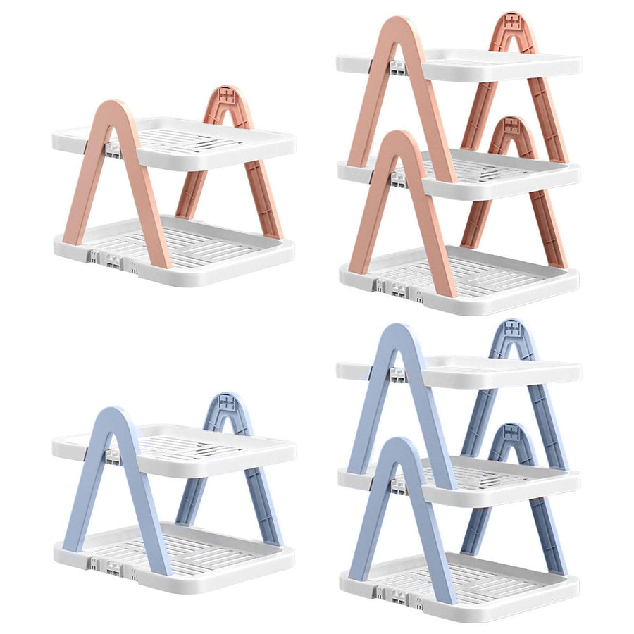 2/3 Tier Removable Shoe Rack Folding Storage Shelf Simple Space Saving Organizer - 2Tier-Pink