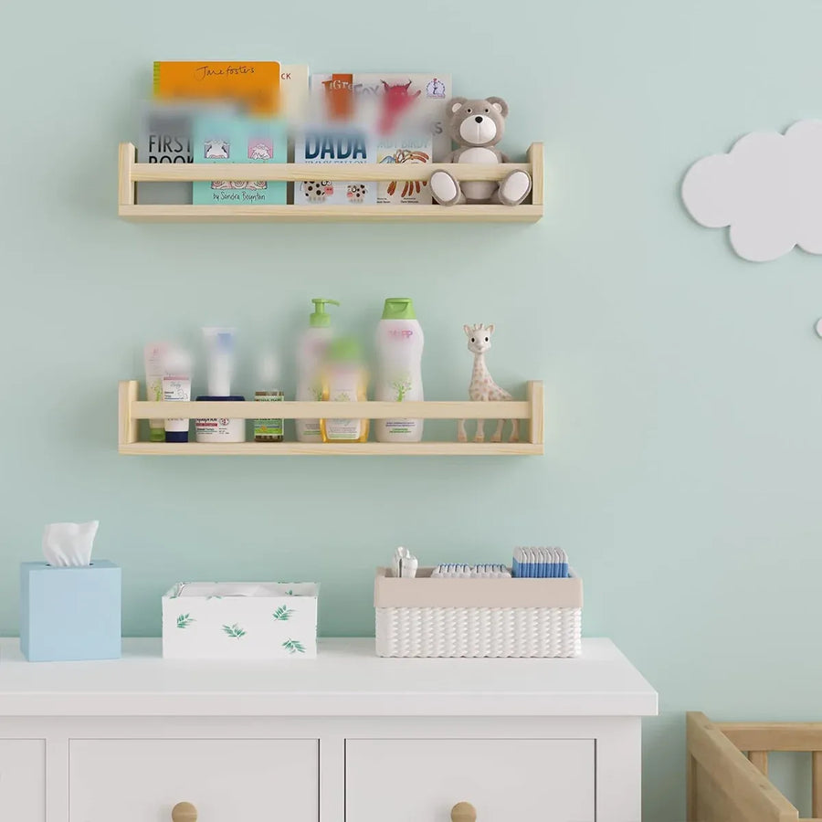 2PCS Solid Wood Wall Mounted Shelf Sturdy Durable Easy Installation Home Decor