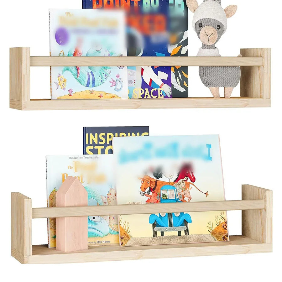 2PCS Solid Wood Wall Mounted Shelf Sturdy Durable Easy Installation Home Decor