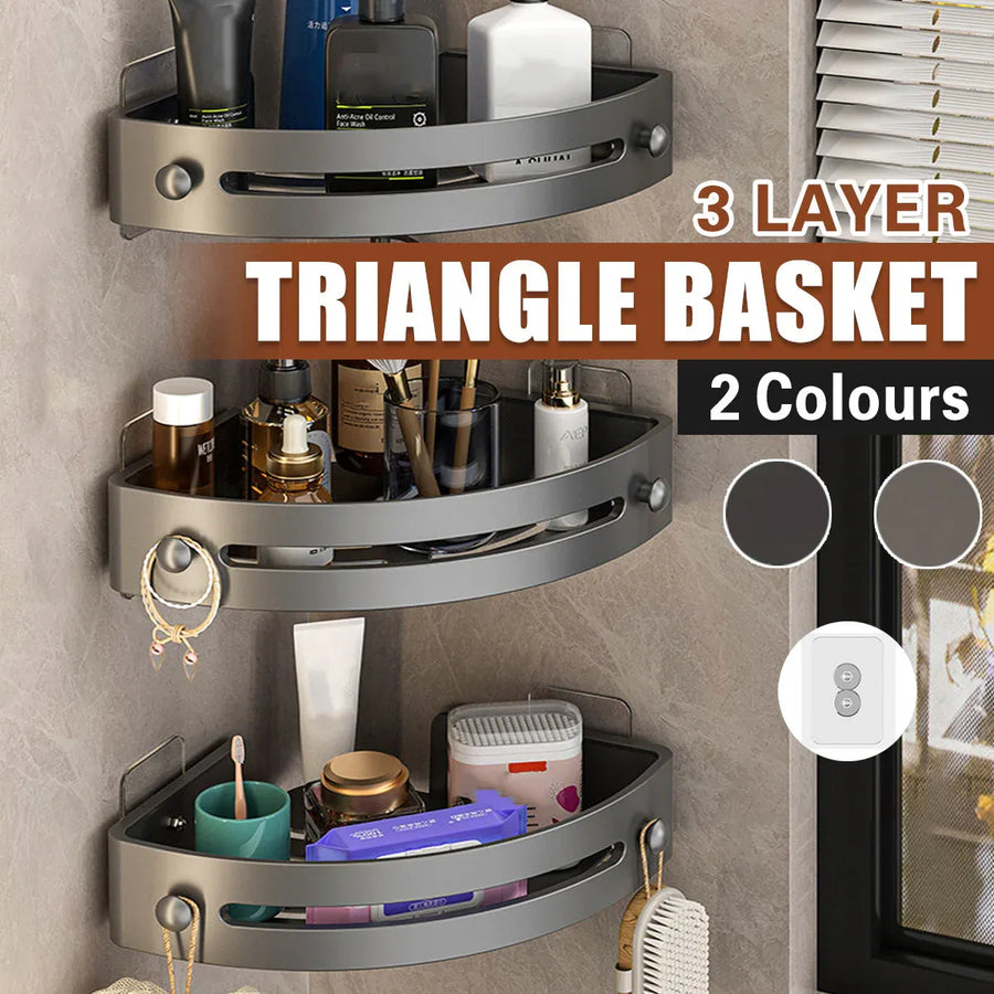 Three-layer Bathroom Triangular Shelf Basic Model Hole-free Storage Towel Rack - Grey