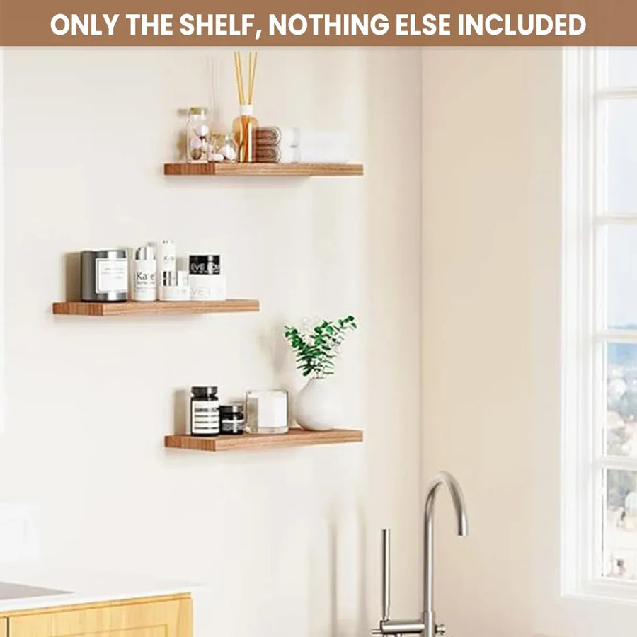 3 PCS Wooden Wall Shelf Single Board Wall Mounted Home Decor Living Room Bedroom - Black