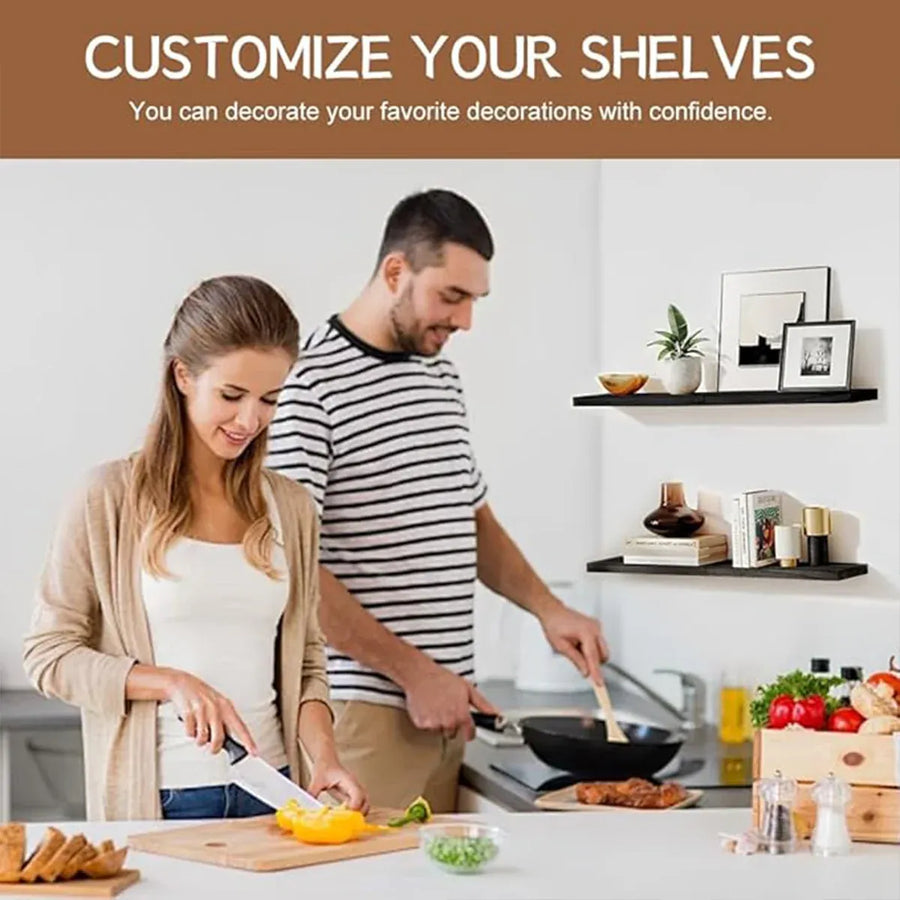 3 PCS Wooden Wall Shelf Single Board Wall Mounted Home Decor Living Room Bedroom - Black