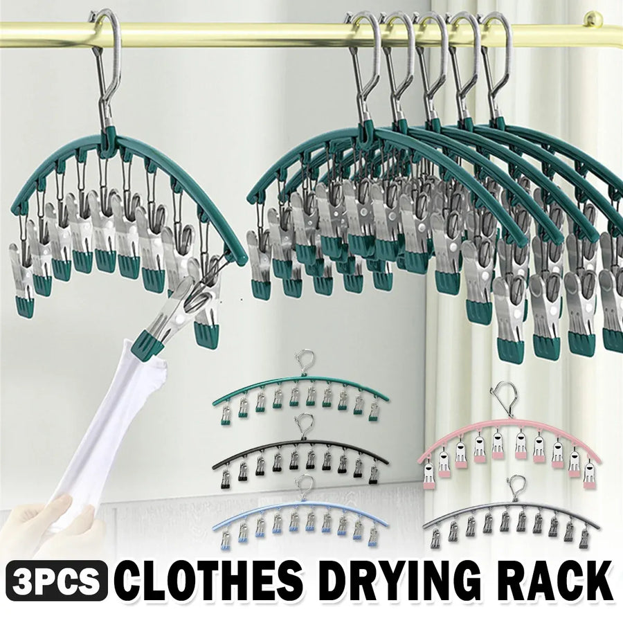 3PCS Windproof Clothes Drying Rack Balcony Hanger Pantyhose Underwear Clips - Blue