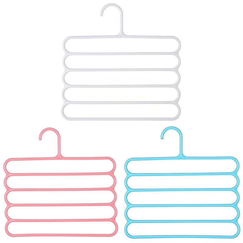 5pcs 5 Tier Trouser Rack Multifunctional Hanging Wardrobe Scarf Tie Hanger Set - Blue