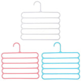 5pcs 5 Tier Trouser Rack Multifunctional Hanging Wardrobe Scarf Tie Hanger Set - Blue - Front View