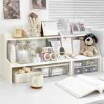 Elevated Double Layer Desktop Storage Rack for Office Dormitory Cosmetics Books - M
