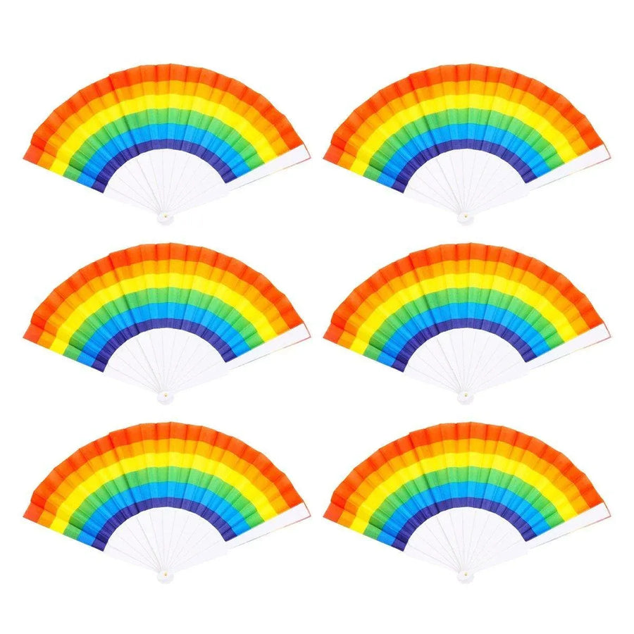 6-Piece Rainbow Folding Hand Fan Set