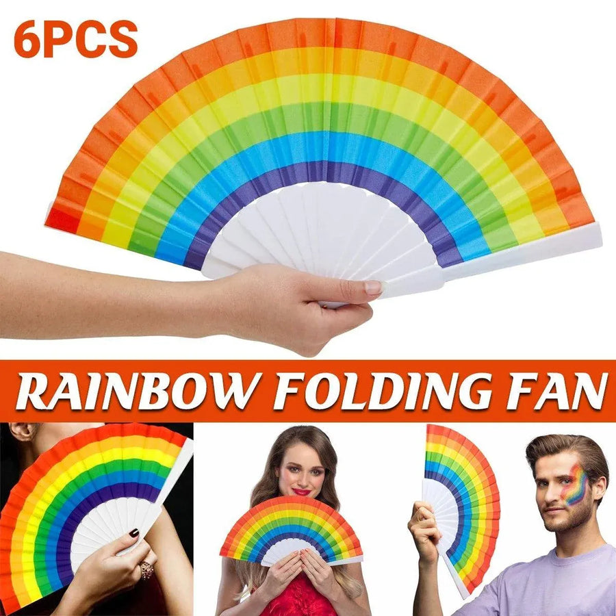 6-Piece Rainbow Folding Hand Fan Set