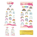 Rainbow Party Candy Bags 150 Pack with Gold Twist Ties 27.5 x 13 cm