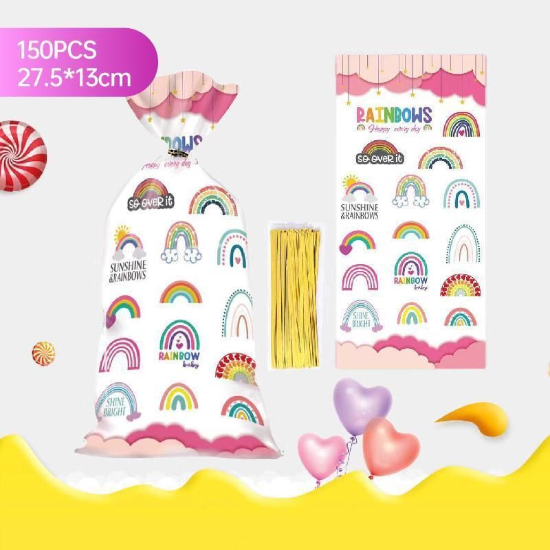Rainbow Party Candy Bags 150 Pack with Gold Twist Ties 27.5 x 13 cm