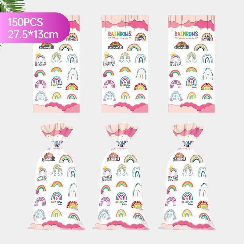 Rainbow Party Candy Bags 150 Pack with Gold Twist Ties 27.5 x 13 cm