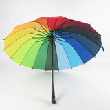 16 Ribs Large Rainbow Umbrella Fashion Straight  Long Handle Anti Uv Sun Rain Au - 45-Degree Angle