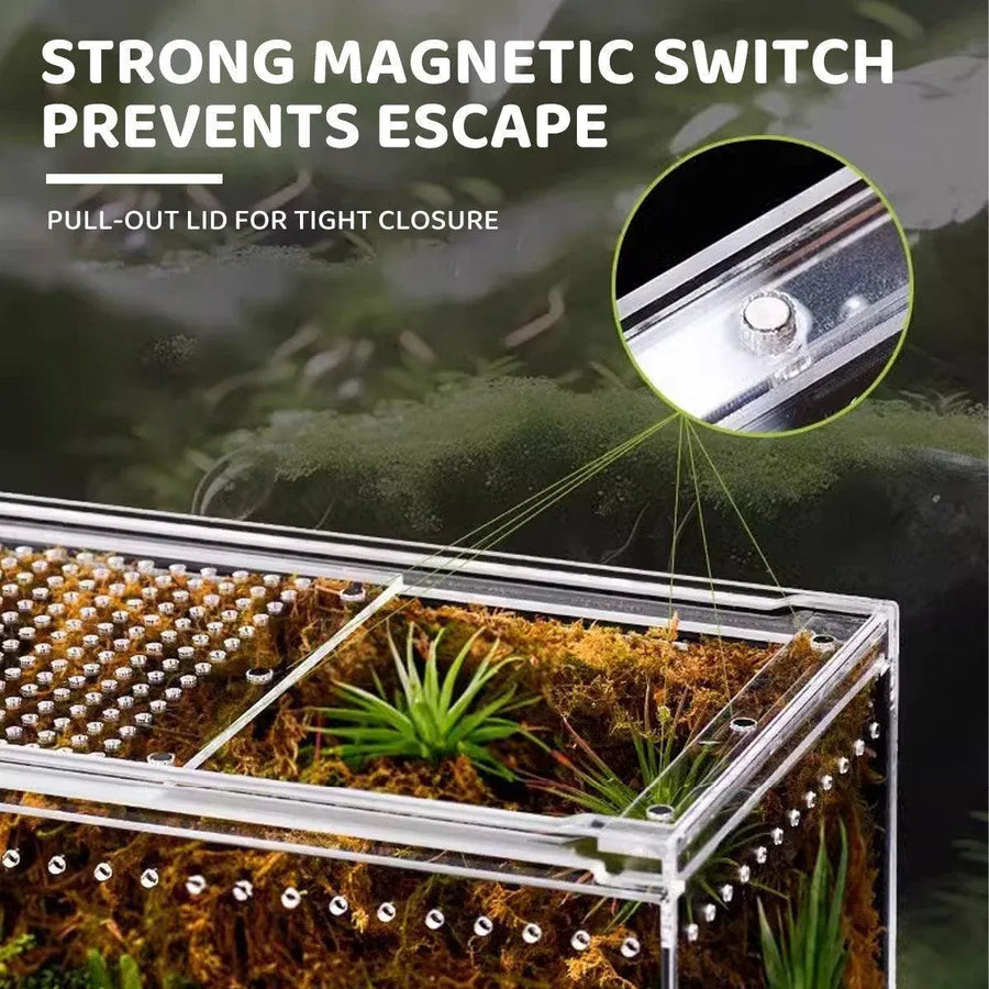 Clear Pet Box Slide Lid Reptile Breeding Habitat Panoramic View Terrarium