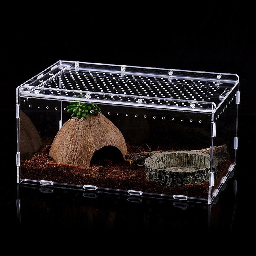 Clear Pet Box Slide Lid Reptile Breeding Habitat Panoramic View Terrarium
