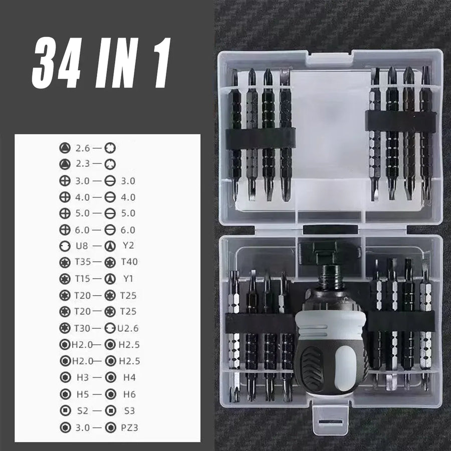 Ratchet Screwdriver Set with Sleeve Dual Head Screwdriver Expansion Cross Bits - 26-in-1