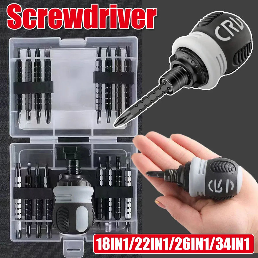 Ratchet Screwdriver Set with Sleeve Dual Head Screwdriver Expansion Cross Bits - 26-in-1