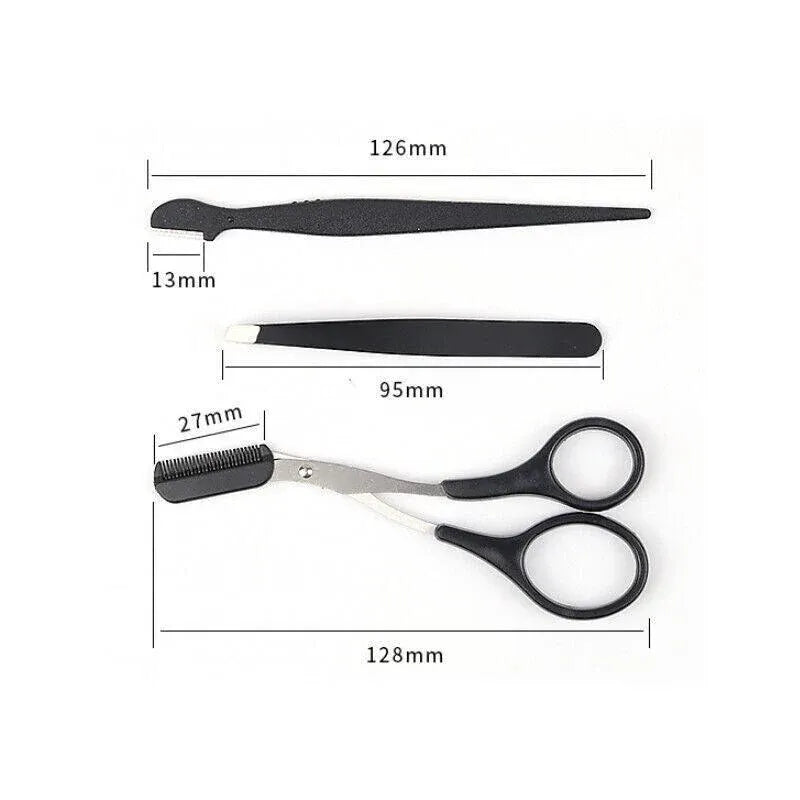 3PCS Eyebrow Razor Set Trimmer Shaver Scissors Spooley Dermaplaning Tweezers